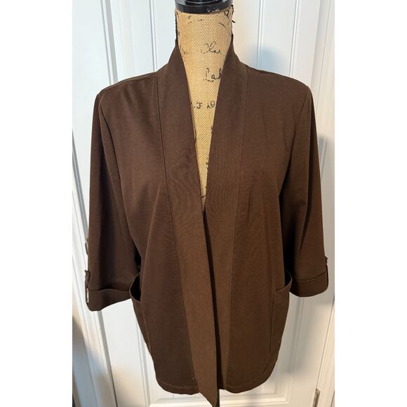 Allison Daley Brown Open Front Jacket Women’s Petite Med Casual Blazer Cardigan - Picture 1 of 4